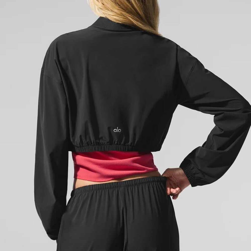 Alo Yoga Cropped Breezy Full- Zip Jacket  - Black
